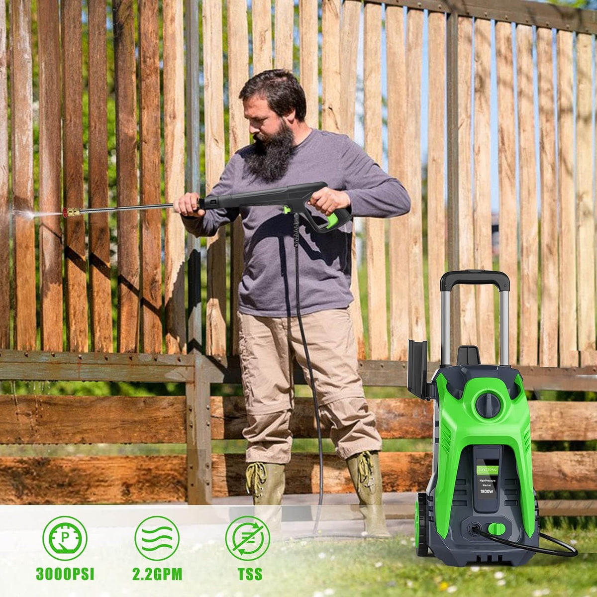 3000 PSI Electric Pressure Washer with 4 Nozzles Foam Cannon R29948