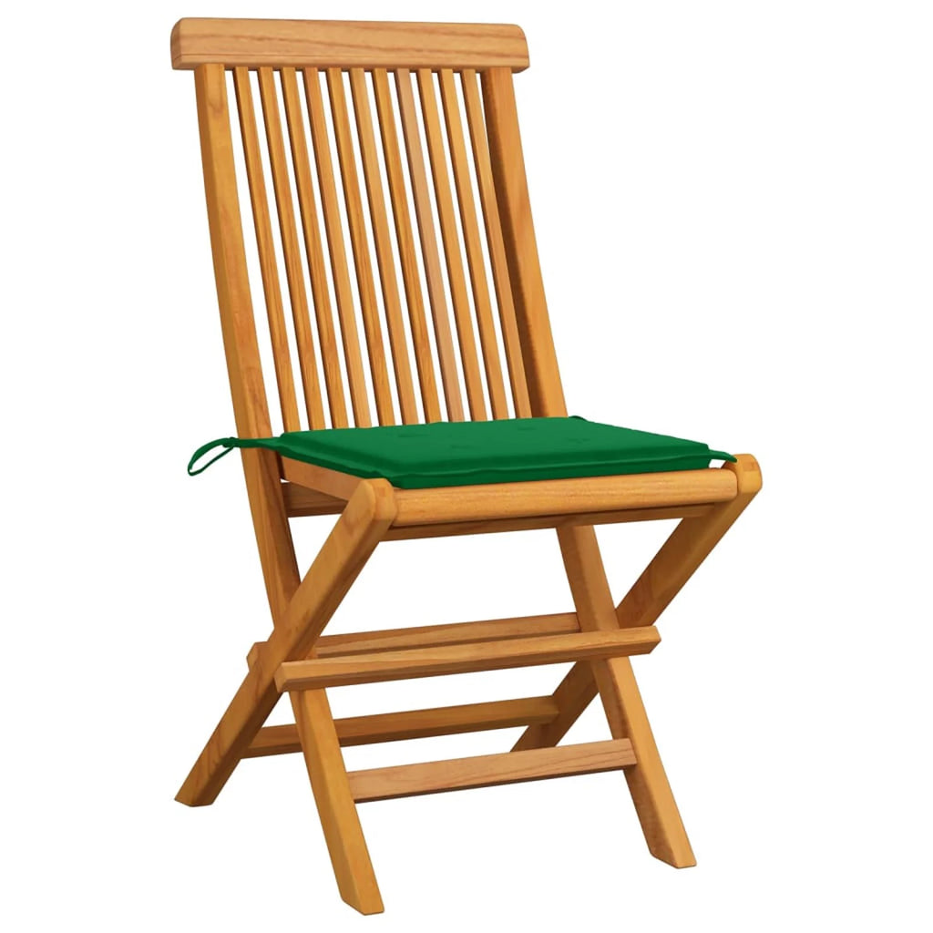 Set of 8 Wooden Foldable Outdoor Dining Chairs with Green Cushion U625