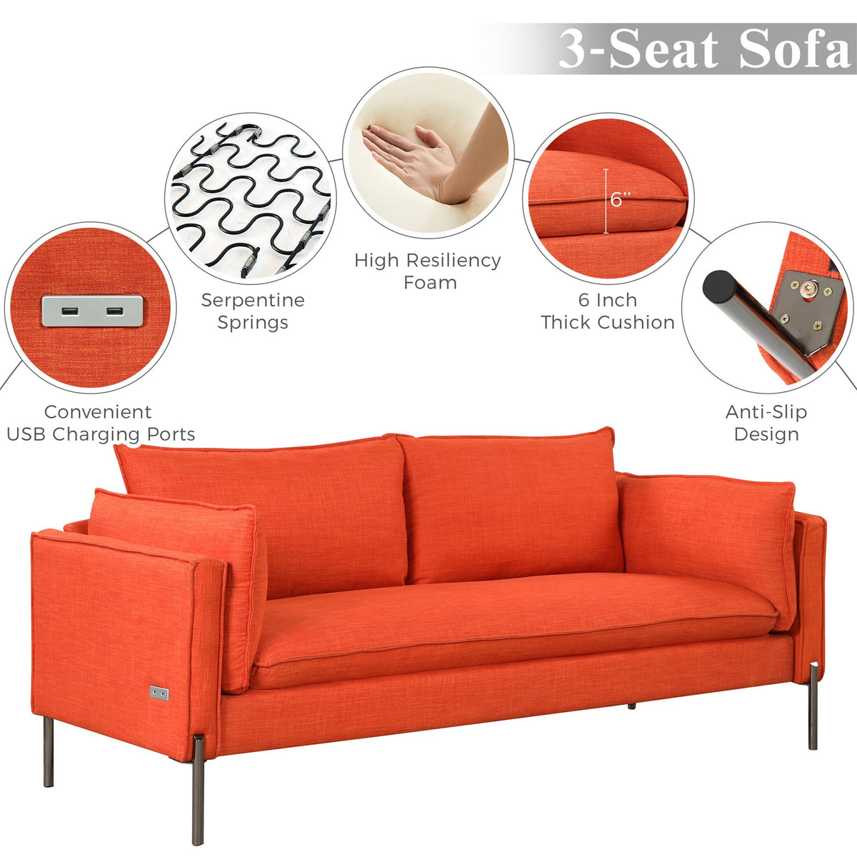 Orange Linen Loveseat and 3 Seat Couch Set G420
