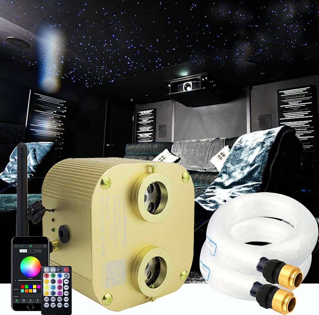Bluetooth Fiber Optic Ceiling Lighting Kits 1100pcs 13.1ft Dual Port RGBW Sound Remote Control M818