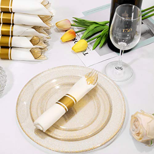 350 Pieces Gold Glitter Disposable Dinnerware Set J8423