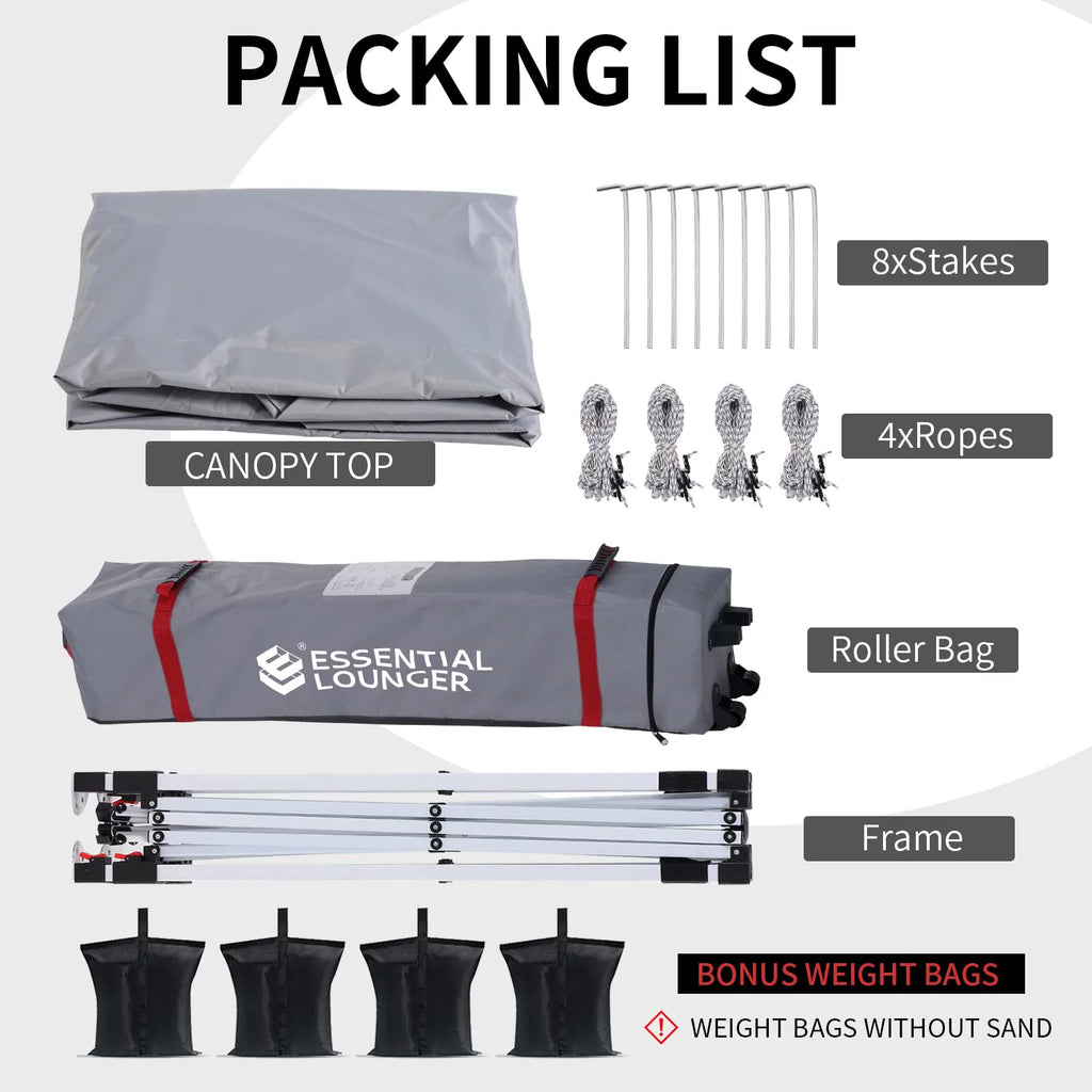 Grey 10x10ft Pop Up Outdoor Canopy Tent with Wheeled Carrying Bag X380