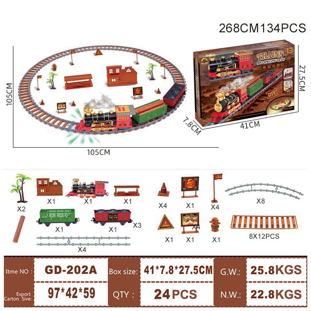 Toy Train Set With Lights And Sounds Steam Smoke Railway Tracks Battery Operated V434