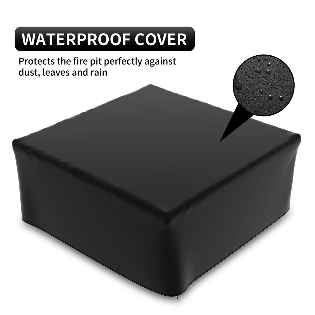 32 Square Metal Fire Pit with Cover and Poker, Black P9452
