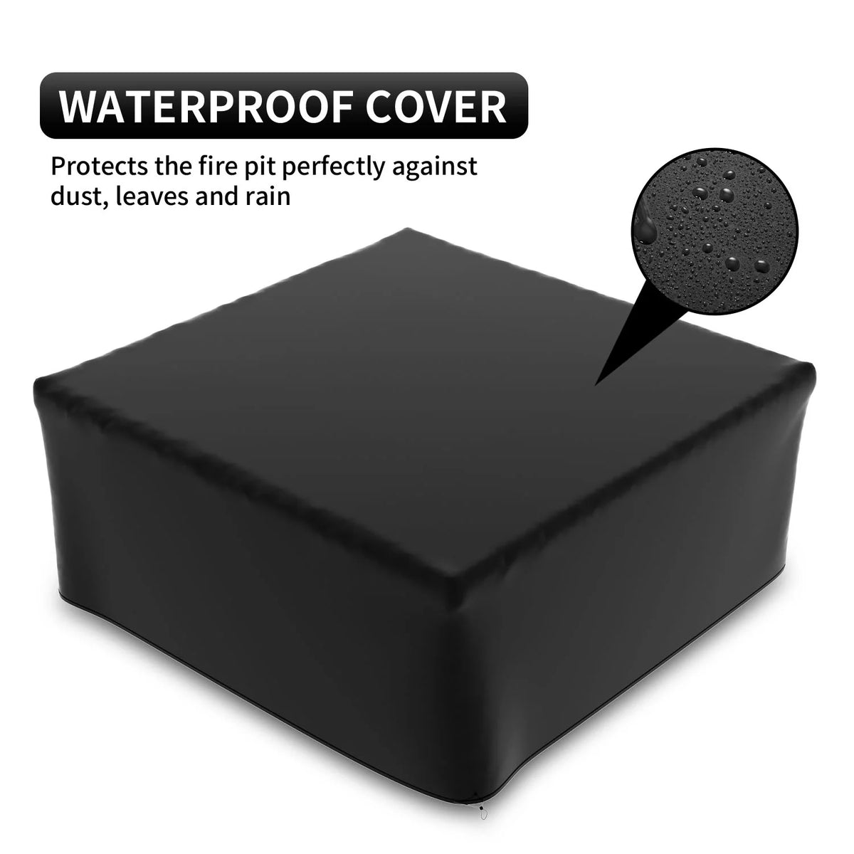 32 Square Metal Fire Pit with Cover and Poker, Black P9452