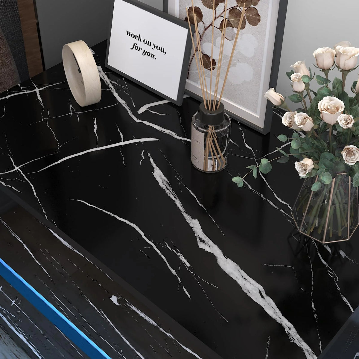 Black High Gloss LED Nightstand Set of 2 with 2 Drawers W958