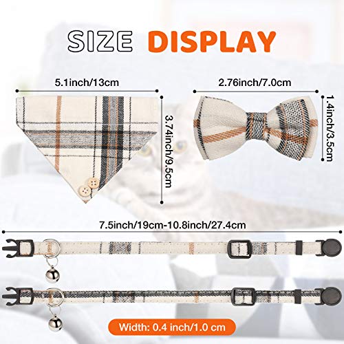4 Pieces Breakaway Cat Collar Bandana with Plaid Scarf and Bowtie Bell E23731