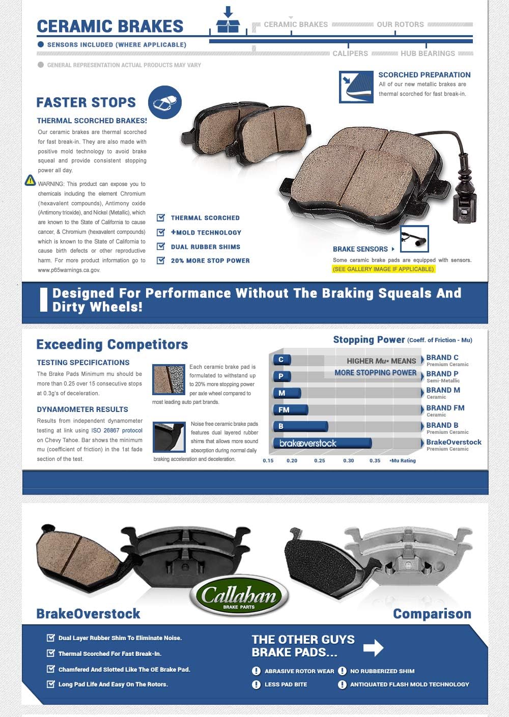 330 mm 6 Lug Brake Disc Rotors + Ceramic Brake Pads + Clips K263