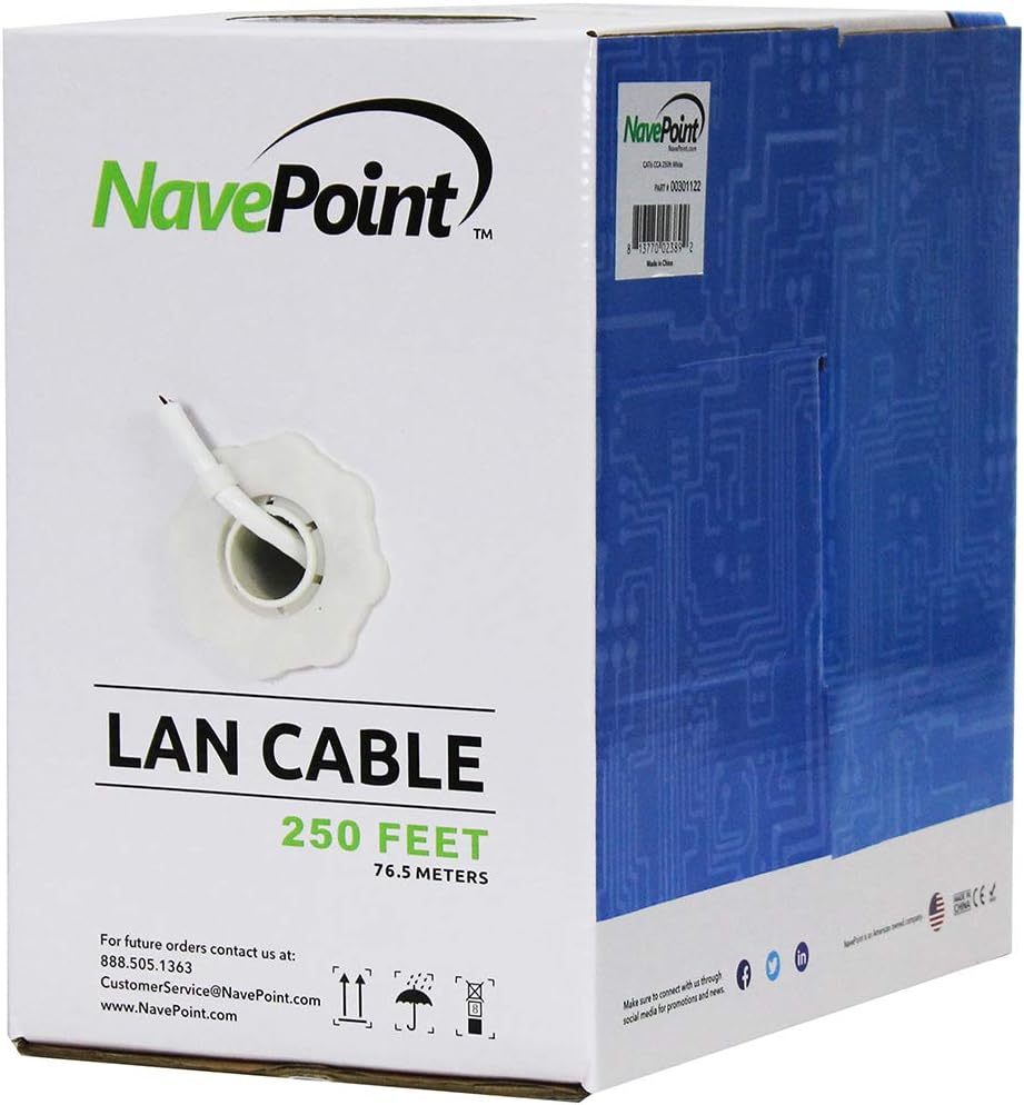 Cat6 Bulk Ethernet Cable, 250ft, White, Solid, 550MHz, 23AWG, UTP E87670