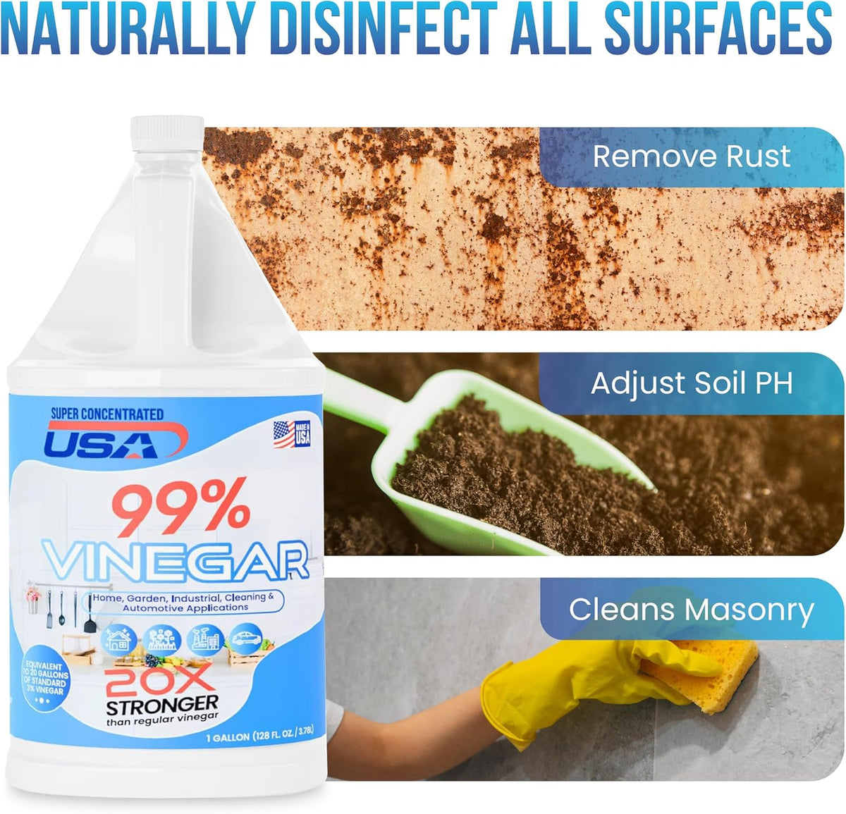 99% Pure Vinegar - 1 Gallon Concentrated Cleaner H81484
