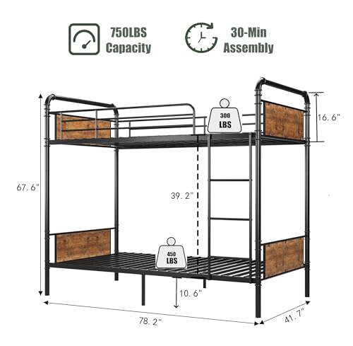 Twin Over Twin Heavy Duty Metal Bunk Bed with Ladders K235