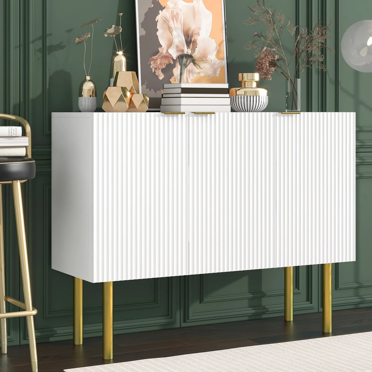 White Wood Buffet Cabinet with Storage S2022