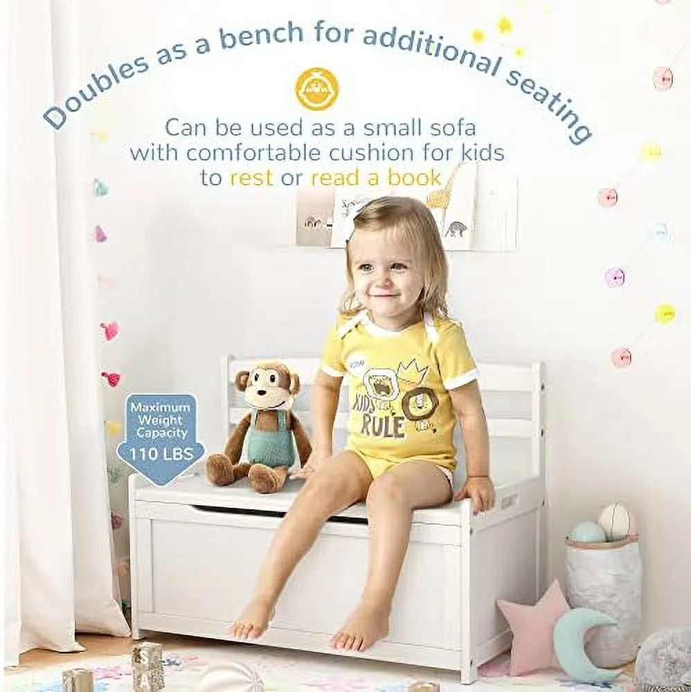 White Rubber Wood Toy Box L76686