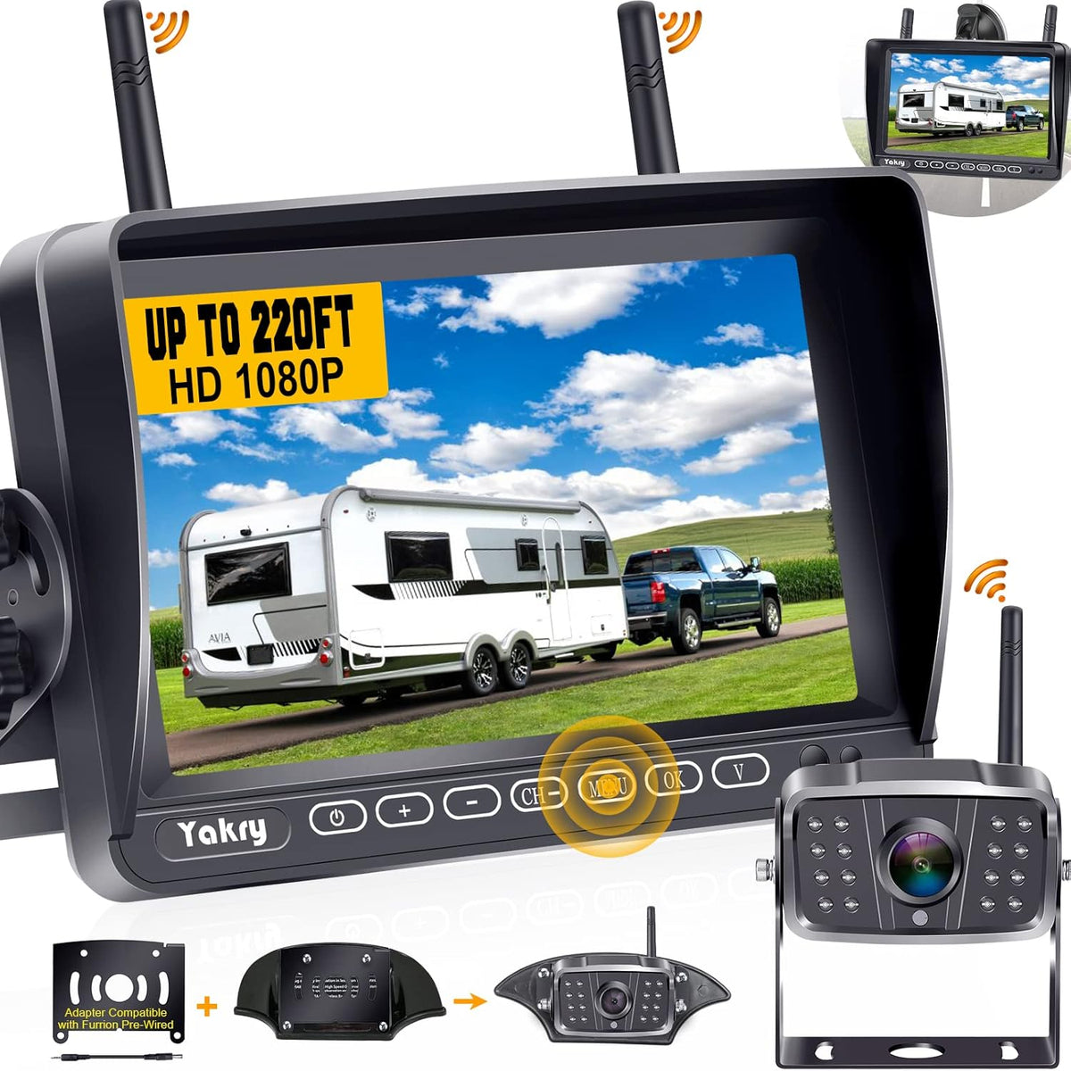 Wireless HD 1080P Backup Camera with 7 Inch Touch Key DVR Monitor W366414