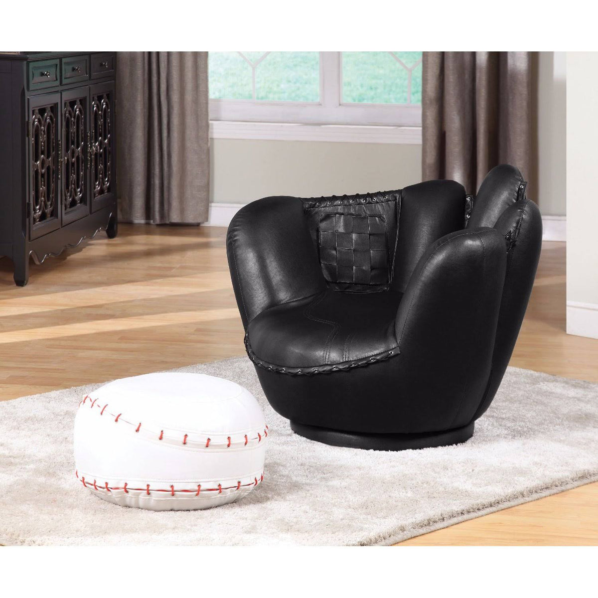 2 Piece Pack Chair & Ottoman, Baseball Black and White W3478