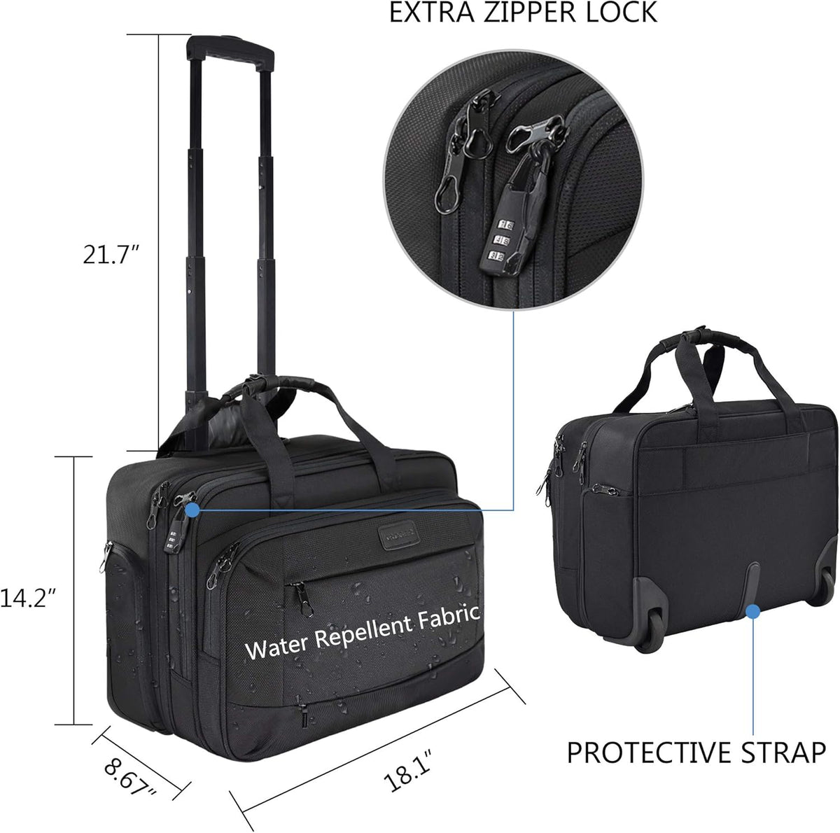 Rolling Laptop Bag Wheeled Briefcase for 17.3 Inch Laptop G401