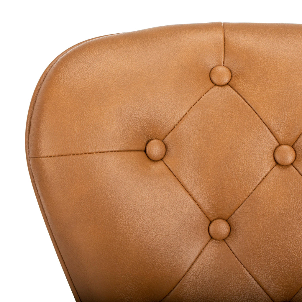 Camel Leather Tufted Swivel Counter Stool Set of 2 D5495