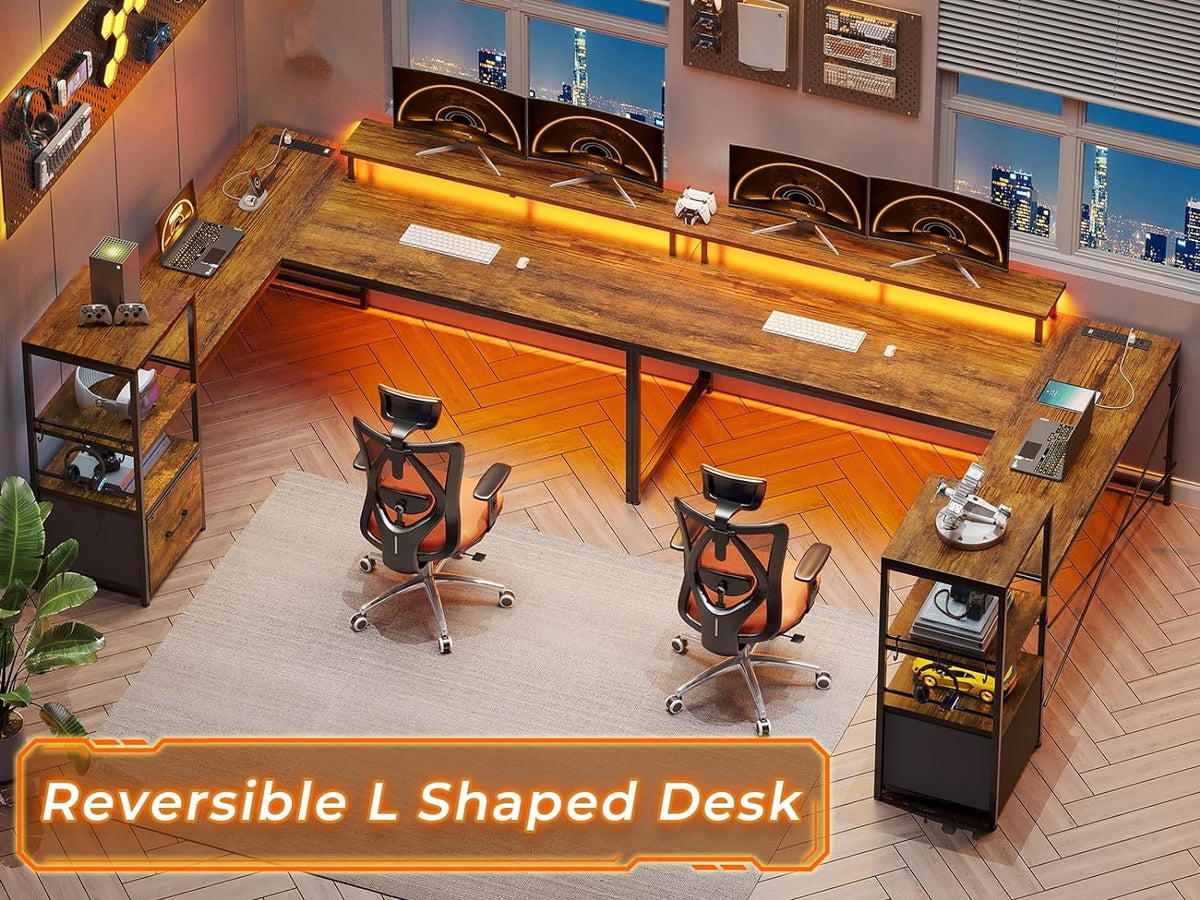 L Shaped Desk with Fabric File Drawer and Power Outlets J3194