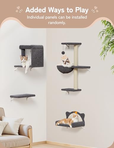 Cat Wall Shelves 4-in-1 Climbing Wall Furniture Set with Scratching Posts, Cat Bed & Sofa, Gray Z1048