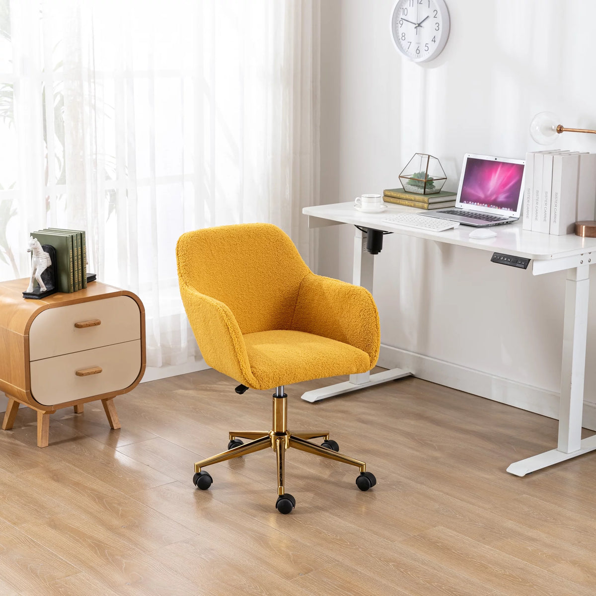 Yellow Teddy Fabric Adjustable Height Office Chair U583587