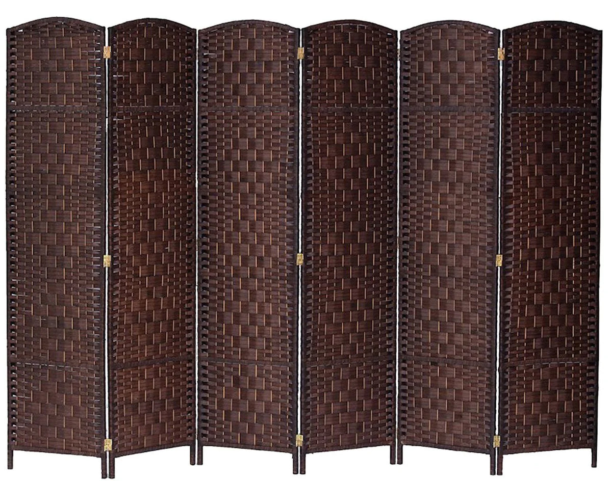 6 Panel Diamond Weave Fiber Room Divider Brown 71" High X 104" Wide O704
