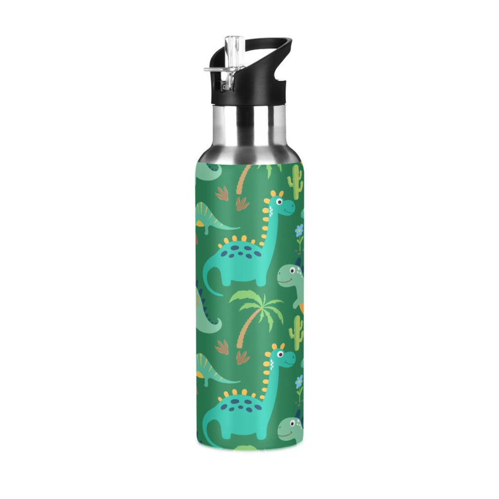 Dinosaur Green Stainless Steel Insulated Water Bottle with Straw Lid P186598