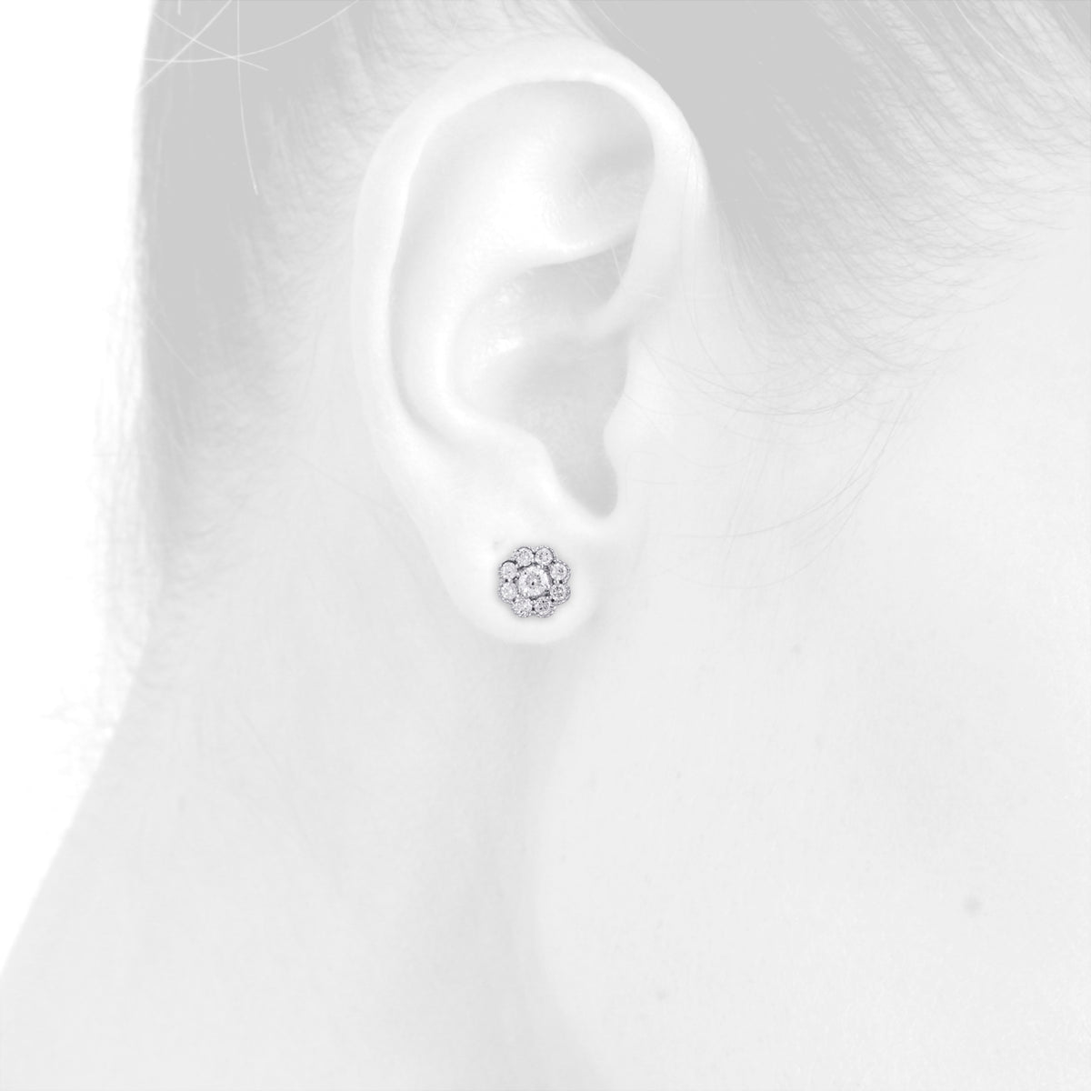 14K White Gold Solitaire Diamond Flower Stud Earrings 1 CT. T483996