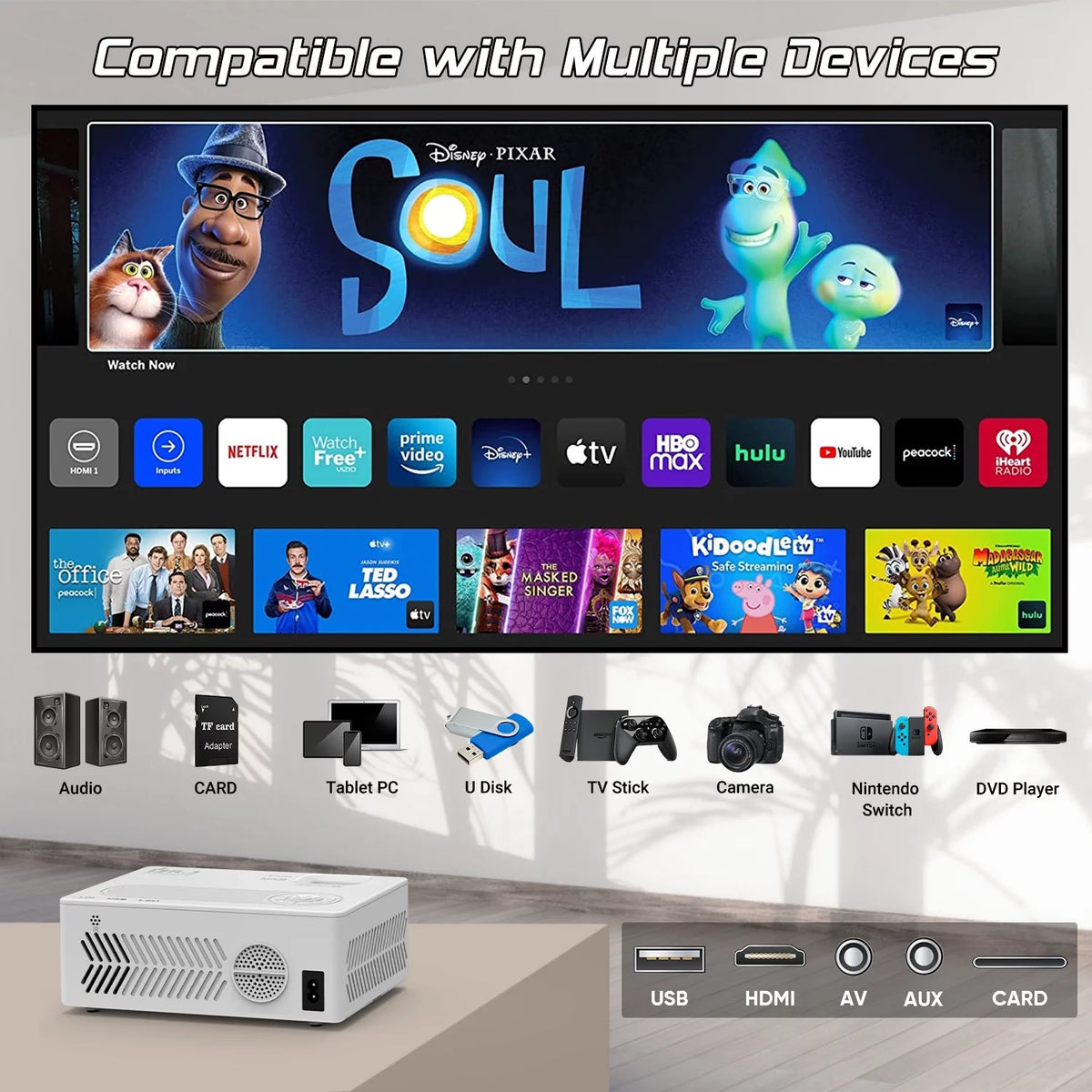 4K 1080P Wifi Bluetooth Projector with 100 Screen U326203