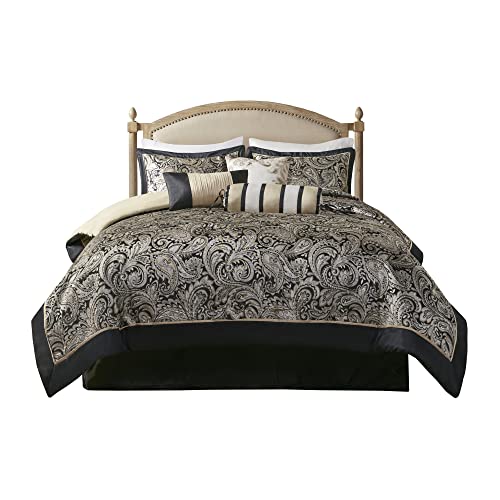 Black 7 Piece Cal King Faux Silk Down Alternative Comforter Set D176