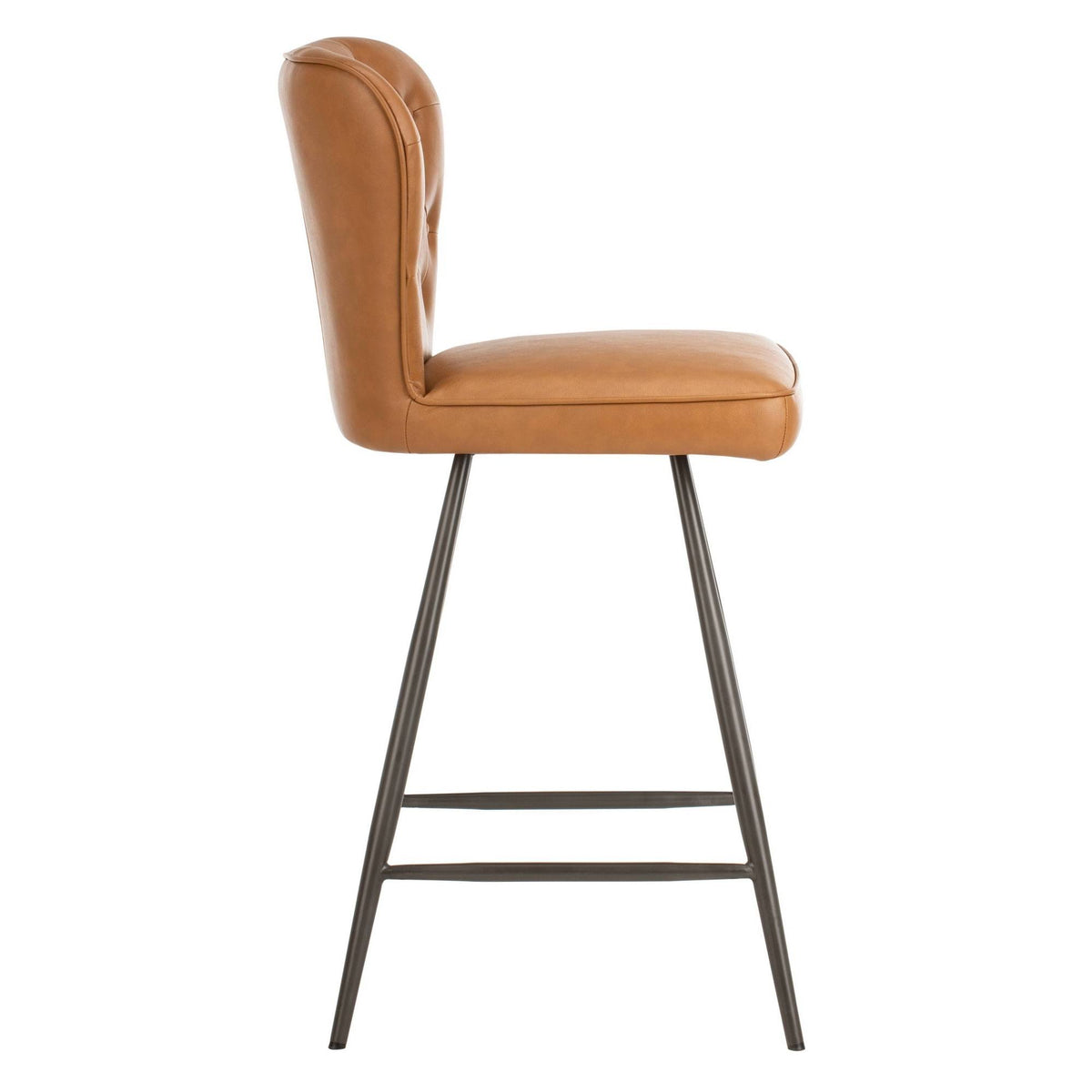 Camel Leather Tufted Swivel Counter Stool Set of 2 D5495