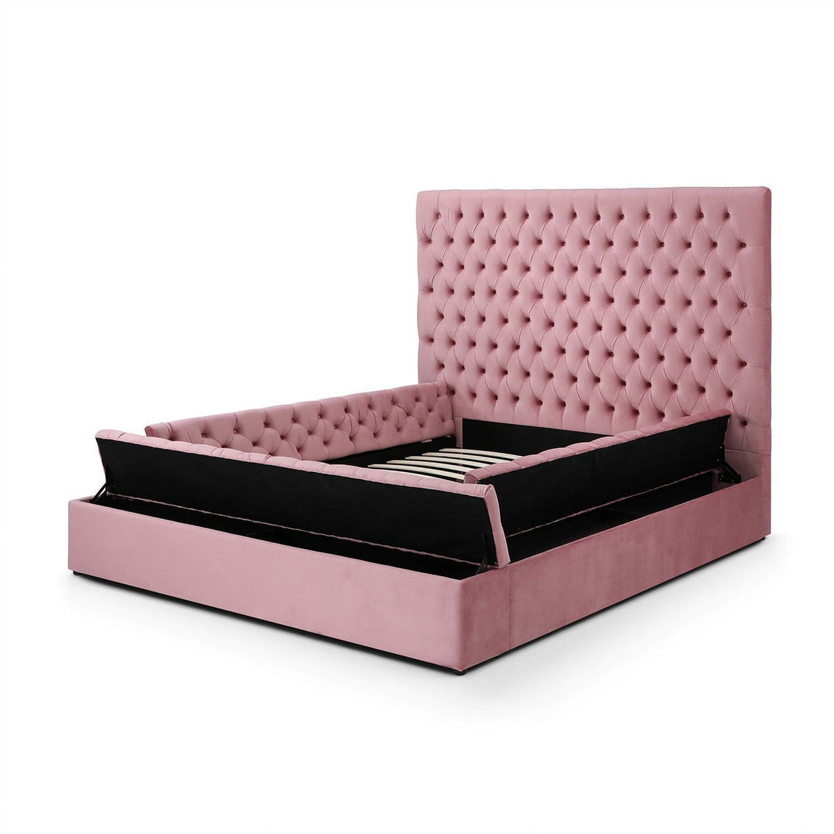 Pink Velvet Upholstered Platform Queen Bed H70561