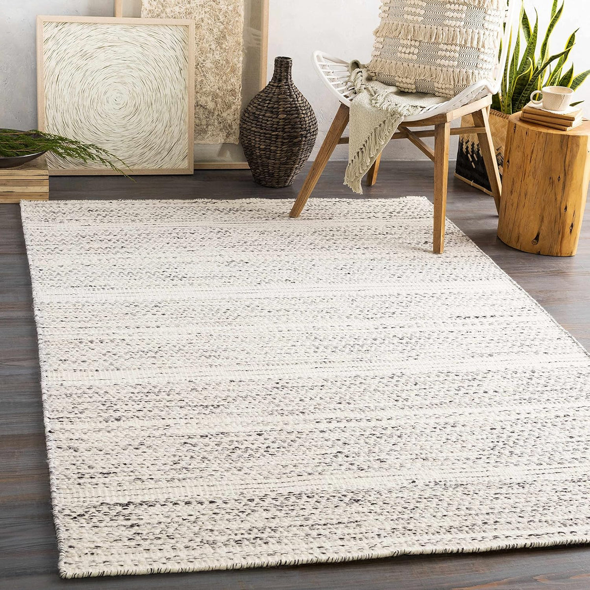 Natural Fiber Wool Area Rug - Black, Cream, Beige - 8'10" x 12' H520429