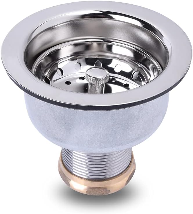 3-1/2 Deep Cup Stainless Steel Kitchen Sink Drain Assembly with Fixed Post Basket W2912