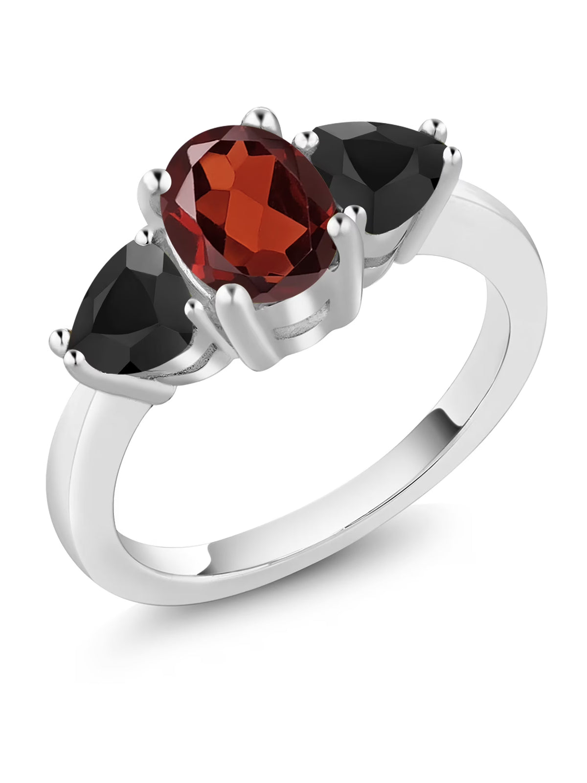 Oval Red Garnet Black Onyx 925 Sterling Silver Ring D719