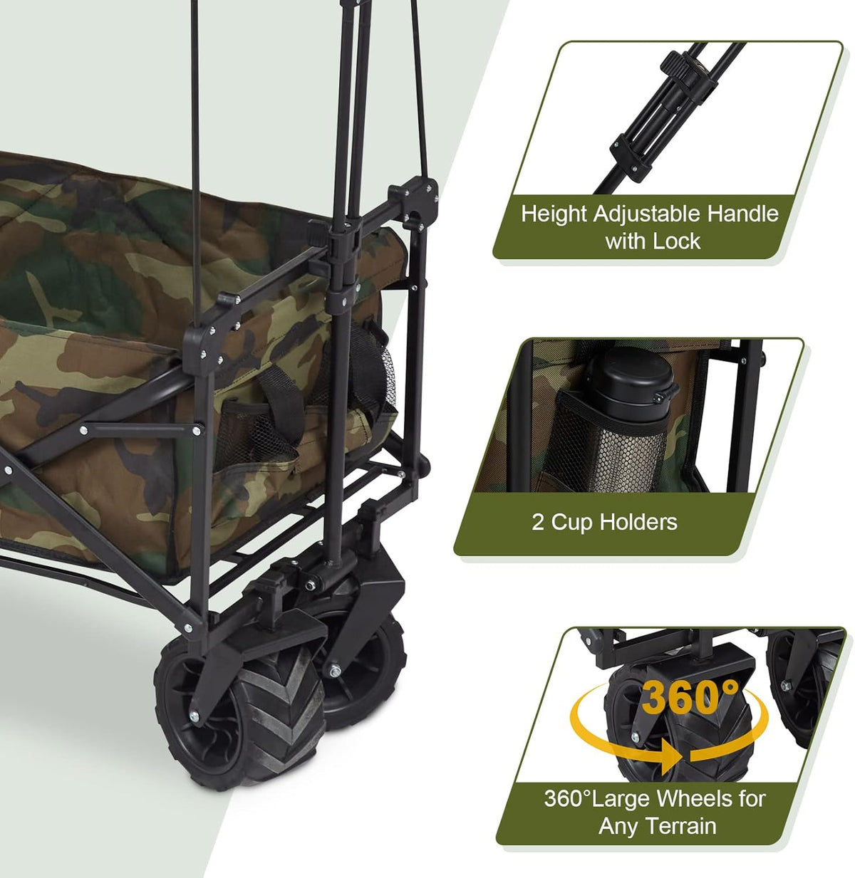 Camouflage Folding Utility Wagon Cart with Removable Canopy H222