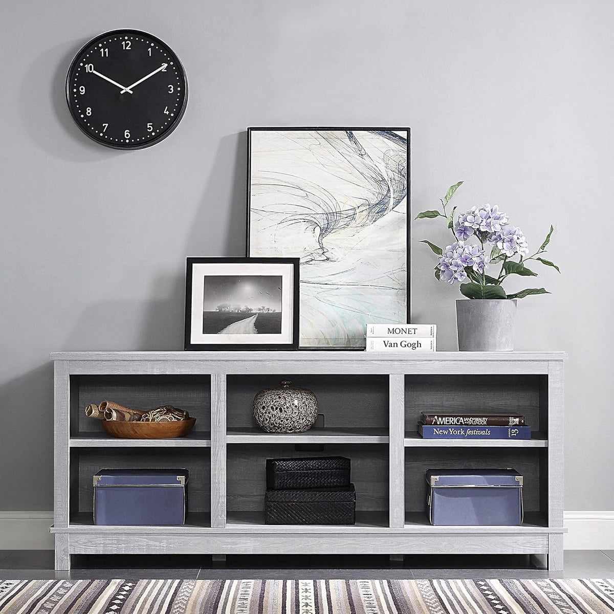 Espresso TV Stand with Wood Glass Storage Cabinets T97029