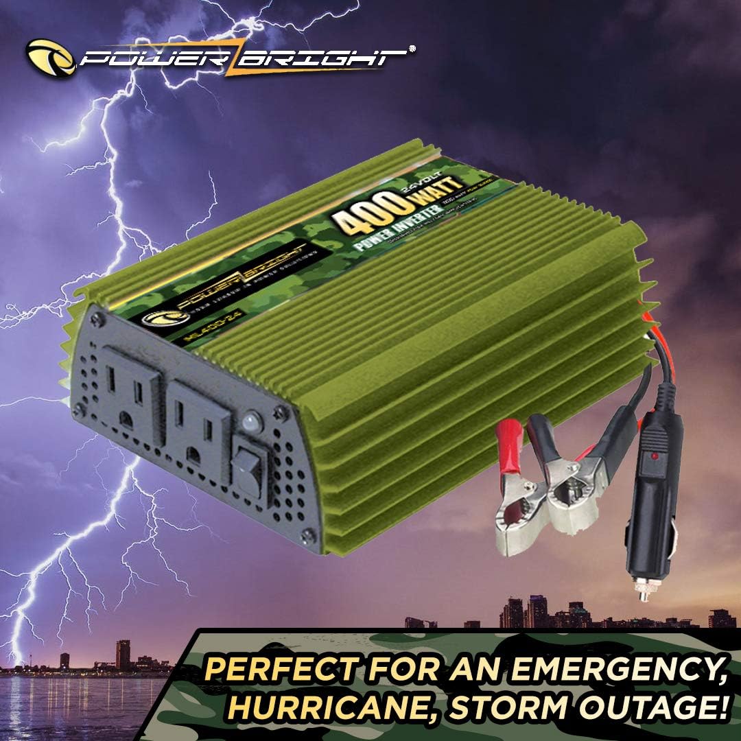 400 Watt 24V Power Inverter, Dual 110V AC Outlets, Modified Sine Wave, Pack of 2 I2425