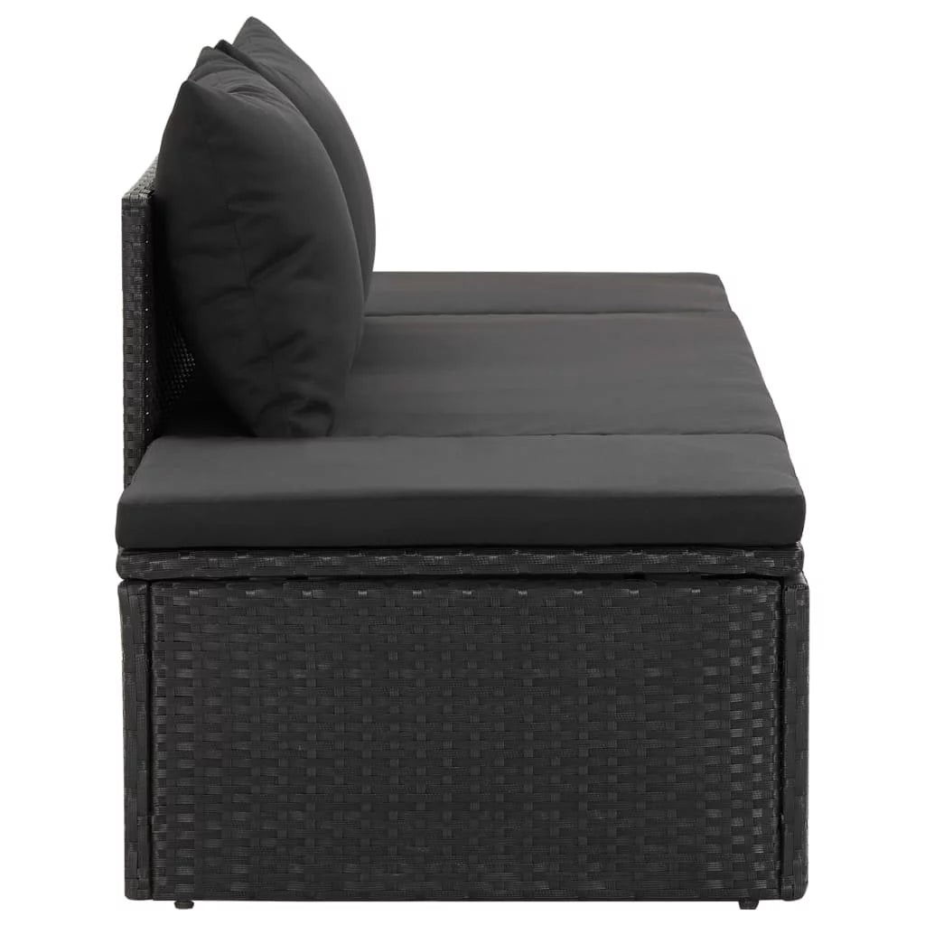 Black Poly Rattan Outdoor Sun Lounger with Cushion Y4053