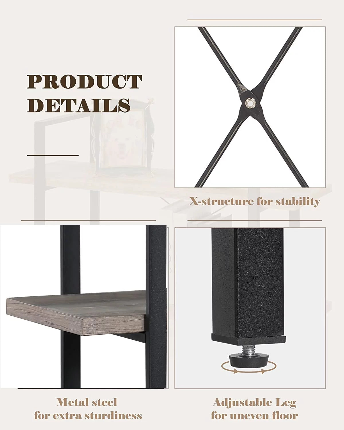 2 Tier Grey Wood and Metal Bookshelf B915