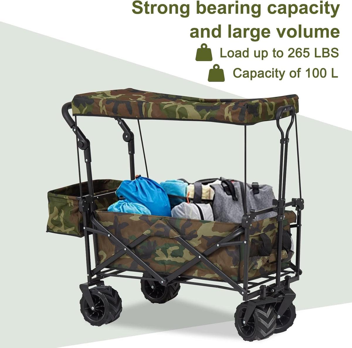 Camouflage Folding Utility Wagon Cart with Removable Canopy H222