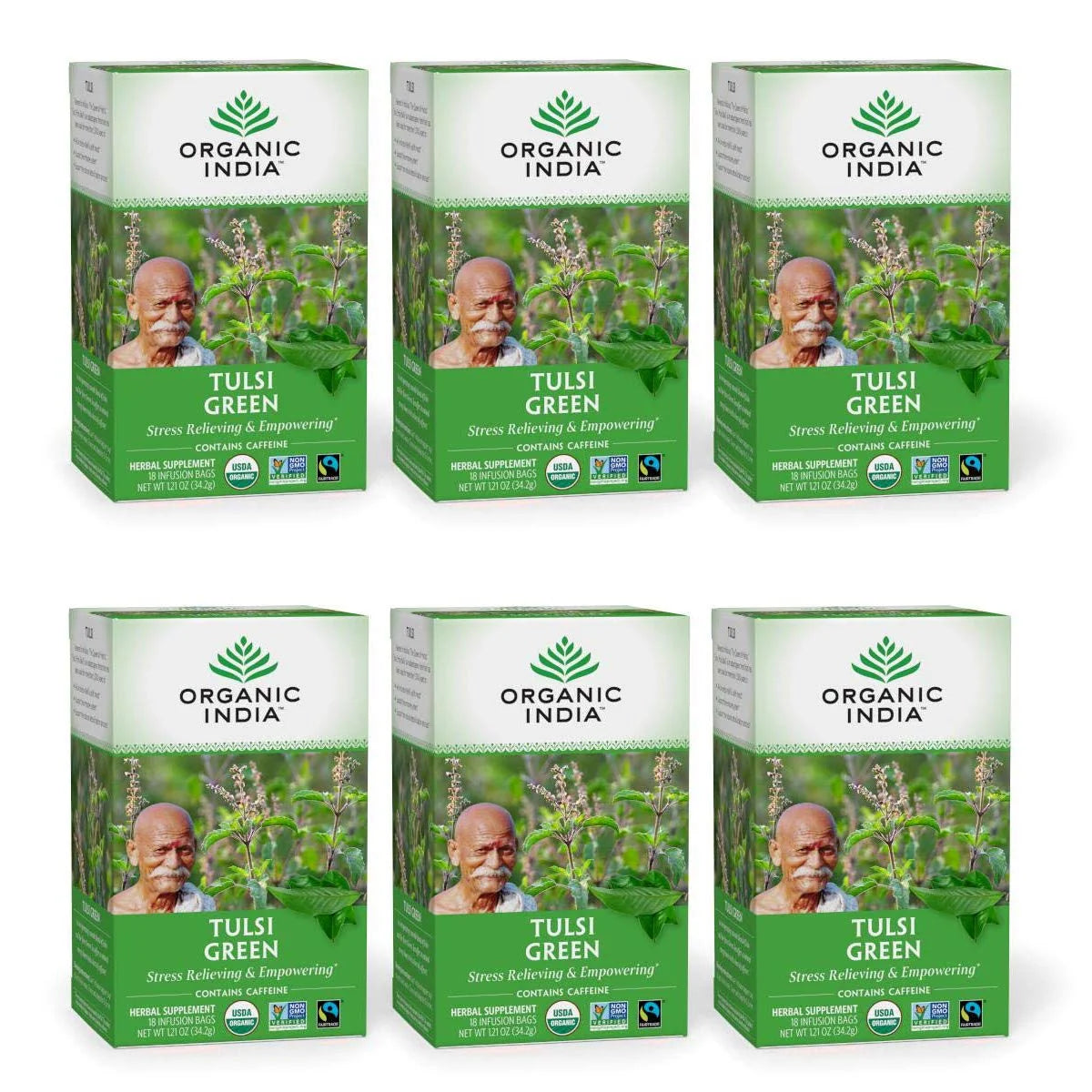 Organic Green Herbal Tea, Caffeine-Free, 18 Infusion Bags, 6 Pack F8696