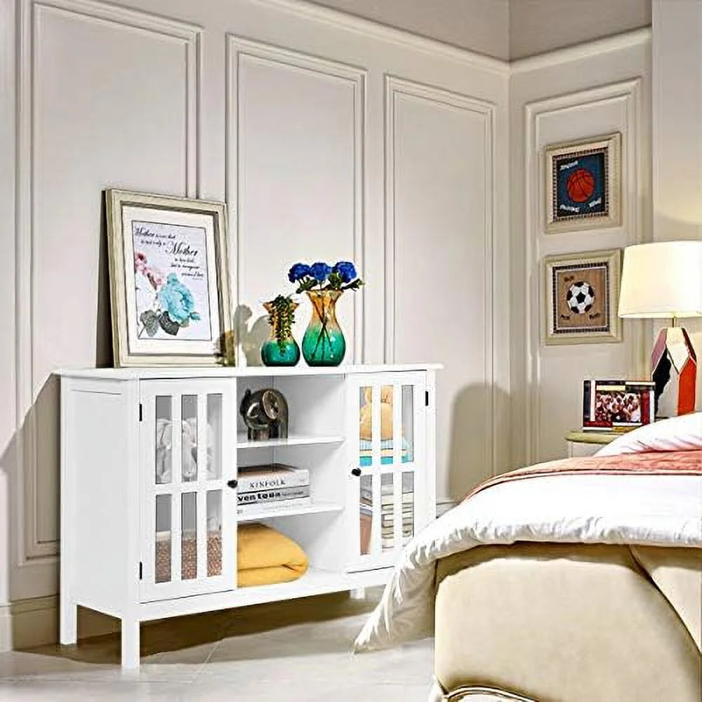 White Modern TV Stand up to 50 Inch with 2 Cabinets and 3 Open Shelves R224905