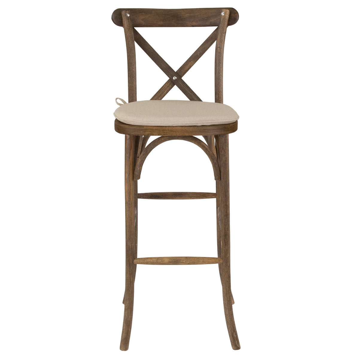 Dark Antique Wood Cross Back Barstool with Cushion P34497