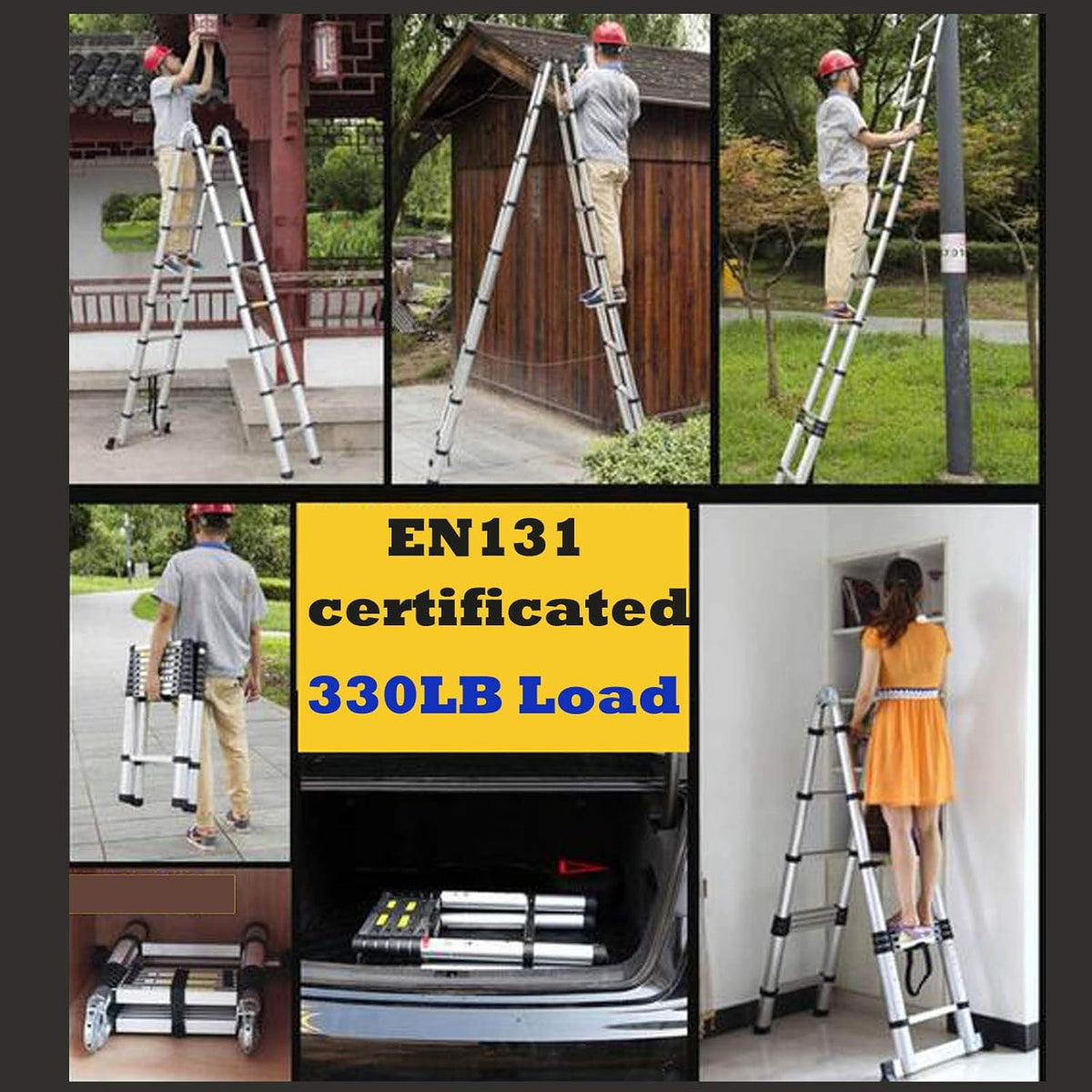 16.5FT Aluminum Telescoping Extension Ladder 330lbs Max Capacity A-Frame Folding N21776