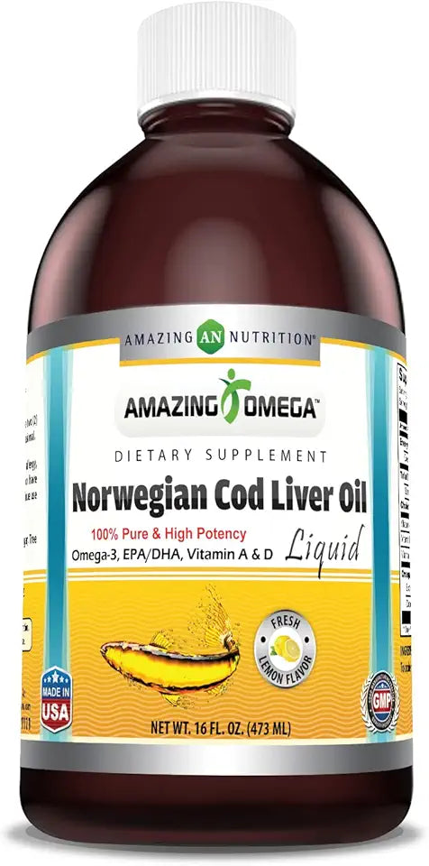 Norwegian Cod Liver Oil 16 Oz Lemon Flavor Non-GMO Gluten Free E493