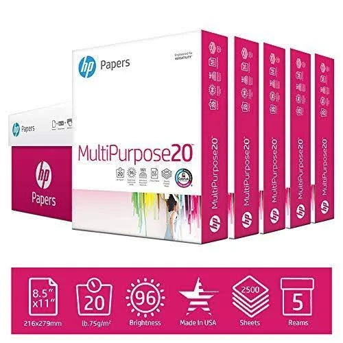 Multipurpose Ultra White 20lb 8.5x11 Letter 96 Bright 2500 Sheets Paper D15310