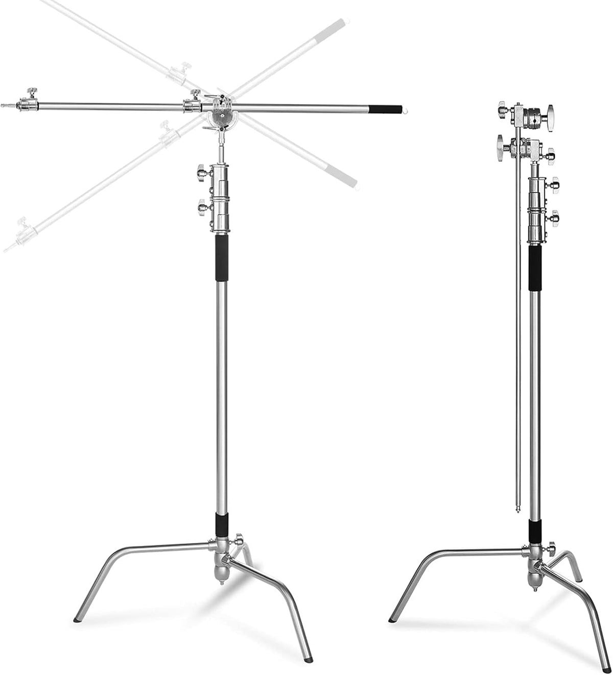 100% Stainless Steel Heavy Duty C Stand with Boom Arm, 2 Grip Head F24093