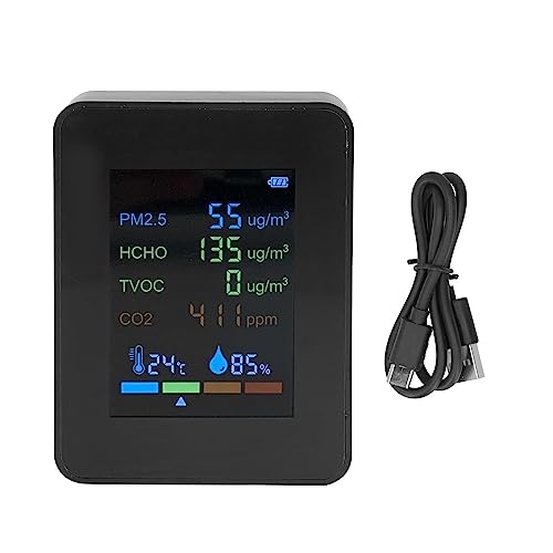 6 in 1 CO2 Meter Humidity Temperature PM2.5 TVOC HCHO Detector Black U247593