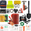 118-Piece Car Roadside Emergency Kit with Jumper Cables Portable Air Compressor Tow Strap Hammer Shovel V6267