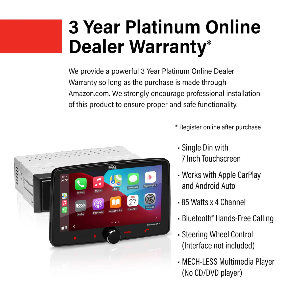 Single Din 7 Inch Touchscreen Car Stereo with Apple CarPlay Android Auto Bluetooth F804418